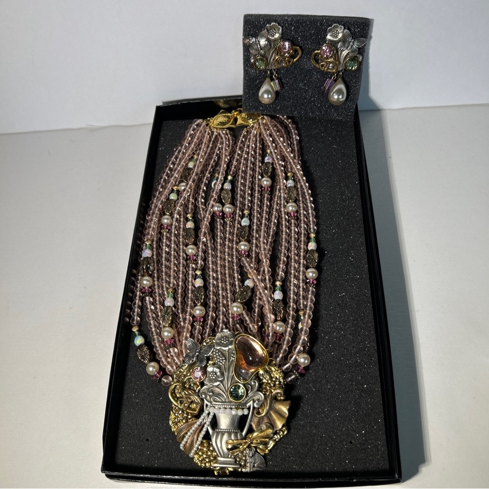 ALORIA DESIGNER WOMAN'S PURPLE MEDALLION NECKLACE And Clip Earring Set